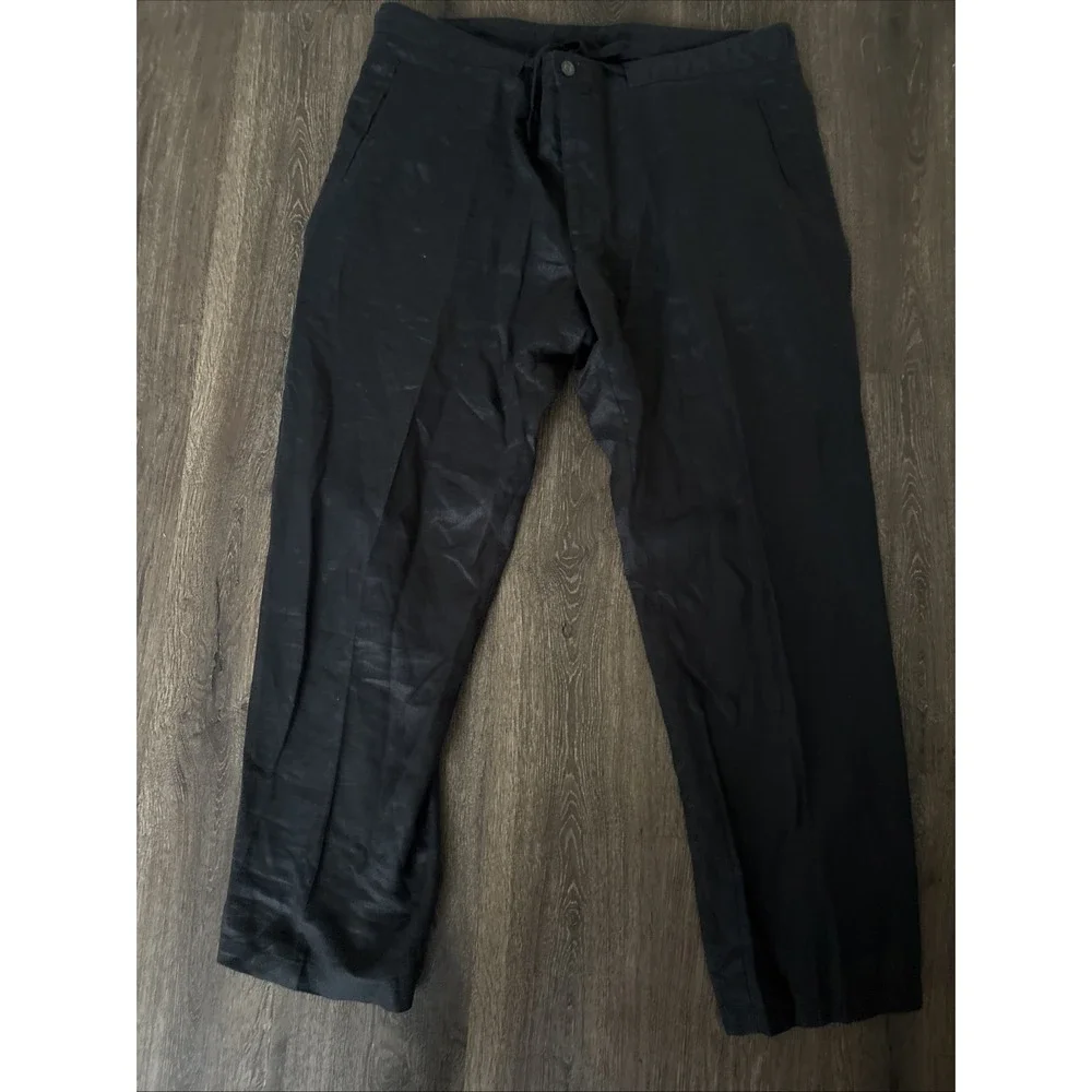 Tasso Elba Island Mens 40x32 100% Linen Black Drawstring Casual Trouser Pants